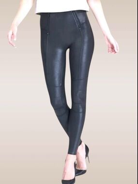 SPANX Black Faux Leather Hip Zip Moto Leggings Black Shapewear 20249R Medium